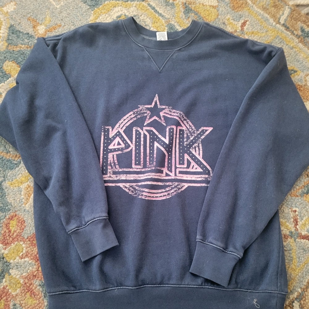 PINK Victoria's Secret Navy Crewneck with Pink Logo Graphic
